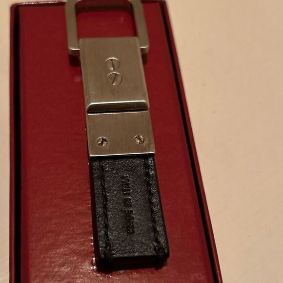 Ferragamo Black Leather Fob Keychain Silver Hardware Unisex Quiet Luxury - Picture 5 of 9